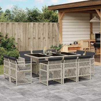 ARDEBO.de - 11-tlg. Garten-Essgruppe mit Kissen Hellgrau Poly Rattan