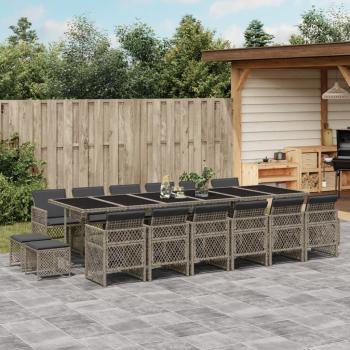 ARDEBO.de - 17-tlg. Garten-Essgruppe mit Kissen Grau Poly Rattan