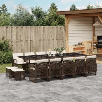 ARDEBO.de - 15-tlg. Garten-Essgruppe mit Kissen Braun Poly Rattan