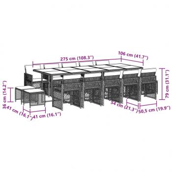 15-tlg. Garten-Essgruppe mit Kissen Braun Poly Rattan