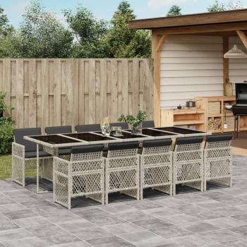 ARDEBO.de - 11-tlg. Garten-Essgruppe mit Kissen Hellgrau Poly Rattan