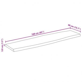 Tischplatte mit Baumkante 160x40x3,8 cm Raues Mango Massivholz