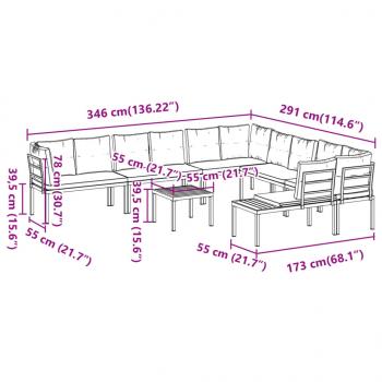 7-tlg. Garten-Sofagarnitur mit Kissen Schwarz Stahl