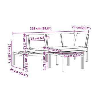 3-tlg. Garten-Sofagarnitur mit Kissen Schwarz Aluminium