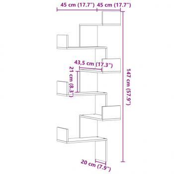 Wand-Eckregal Grau Sonoma 45x45x147 cm Holzwerkstoff