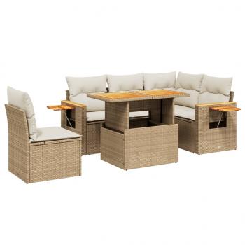 6-tlg. Garten-Sofagarnitur mit Kissen Beige Poly Rattan