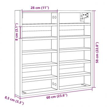 Vitrinenschrank Braun Eichen-Optik 60x8,5x58 cm Holzwerkstoff