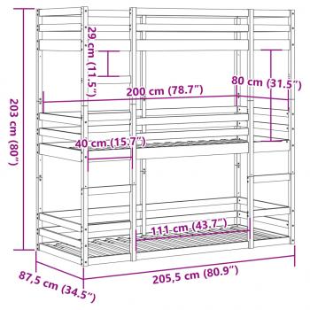 Dreifach-Etagenbett Wachsbraun 80x200 cm Massivholz Kiefer