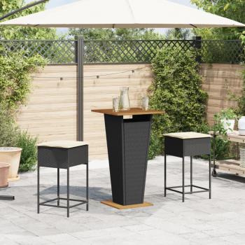 3-tlg. Gartenbar-Set mit Kissen Schwarz Poly Rattan