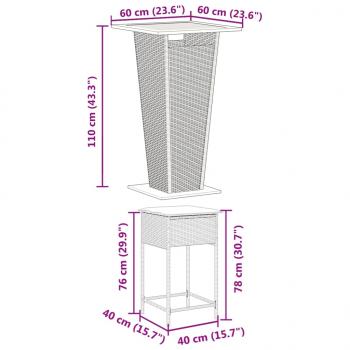 3-tlg. Gartenbar-Set mit Kissen Schwarz Poly Rattan