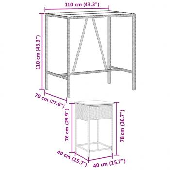 7-tlg. Gartenbar-Set mit Kissen Grau Poly Rattan