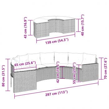 2-tlg. Garten-Sofagarnitur Halbrund Schwarz Poly-Rattan