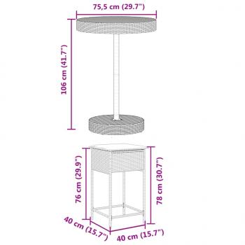 5-tlg. Gartenbar-Set mit Kissen Braun Poly Rattan