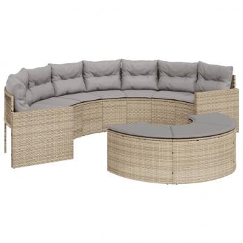 Gartensofa mit Kissen Halbrund Beige Poly-Rattan