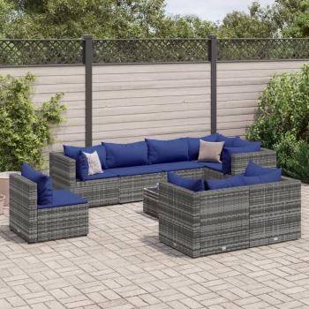 ARDEBO.de - 9-tlg. Garten-Lounge-Set mit Kissen Grau Poly Rattan