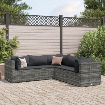 ARDEBO.de - 5-tlg. Garten-Lounge-Set mit Kissen Grau Poly Rattan