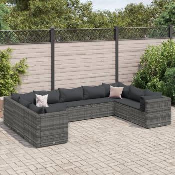 ARDEBO.de - 9-tlg. Garten-Lounge-Set mit Kissen Grau Poly Rattan