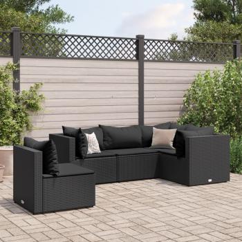 ARDEBO.de - 5-tlg. Garten-Lounge-Set mit Kissen Schwarz Poly Rattan