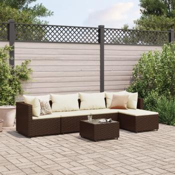 ARDEBO.de - 6-tlg. Garten-Lounge-Set mit Kissen Braun Poly Rattan