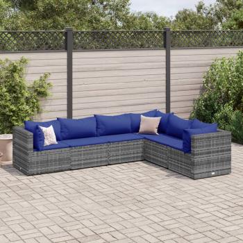 ARDEBO.de - 6-tlg. Garten-Lounge-Set mit Kissen Grau Poly Rattan