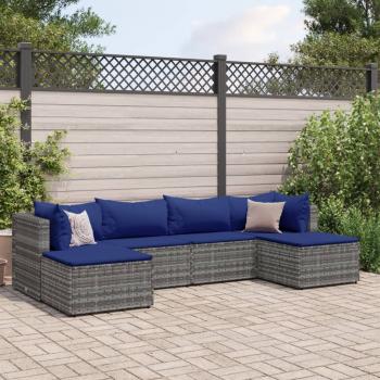 ARDEBO.de - 6-tlg. Garten-Lounge-Set mit Kissen Grau Poly Rattan