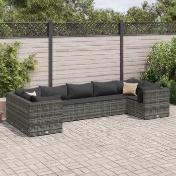 ARDEBO.de - 7-tlg. Garten-Lounge-Set mit Kissen Grau Poly Rattan