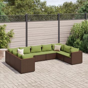 ARDEBO.de - 9-tlg. Garten-Lounge-Set mit Kissen Braun Poly Rattan