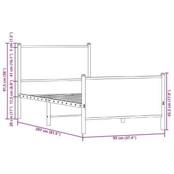 Metallbett ohne Matratze Räuchereiche 90x200 cm