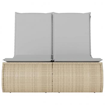 Doppel-Sonnenliege mit Auflagen Beige Poly Rattan