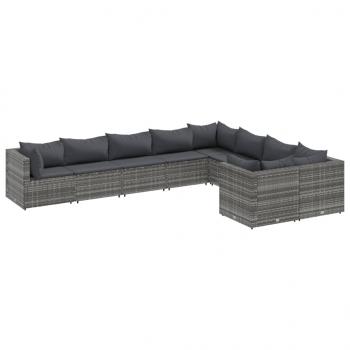 9-tlg. Garten-Sofagarnitur mit Kissen Grau Poly Rattan