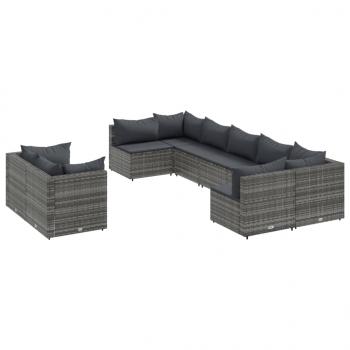 9-tlg. Garten-Sofagarnitur mit Kissen Grau Poly Rattan