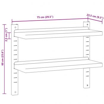 Wandregal mit 2 Böden 75x23,5x60 cm Silbern Edelstahl
