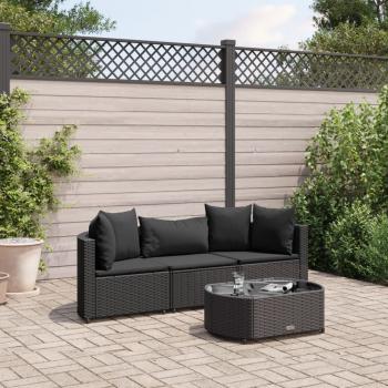 ARDEBO.de - 4-tlg. Garten-Sofagarnitur mit Kissen Schwarz Poly Rattan