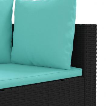 3-tlg. Garten-Sofagarnitur mit Kissen Schwarz Poly Rattan