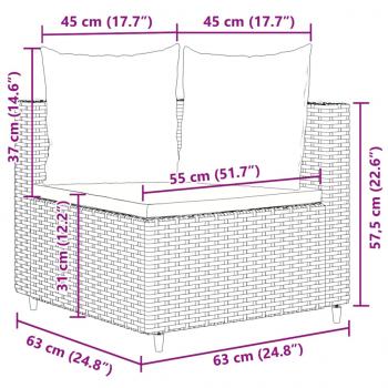 3-tlg. Garten-Sofagarnitur mit Kissen Schwarz Poly Rattan