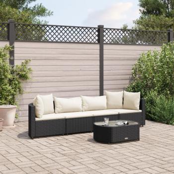 ARDEBO.de - 5-tlg. Garten-Sofagarnitur mit Kissen Schwarz Poly Rattan