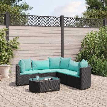 ARDEBO.de - 6-tlg. Garten-Sofagarnitur mit Kissen Schwarz Poly Rattan