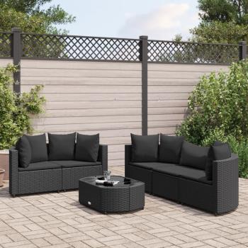 ARDEBO.de - 6-tlg. Garten-Sofagarnitur mit Kissen Schwarz Poly Rattan