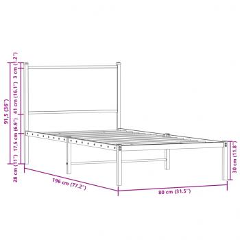 Metallbett ohne Matratze Braun Eichen-Optik 75x190 cm