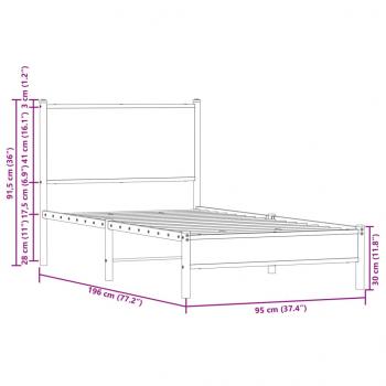 Metallbett ohne Matratze Braun Eichen-Optik 90x190 cm