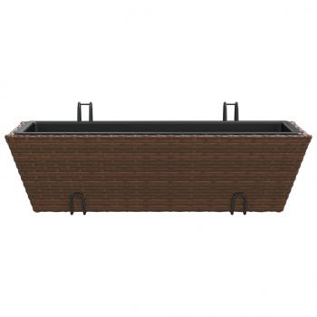 Pflanzkübel mit Haken 2 Stk. Braun Poly Rattan