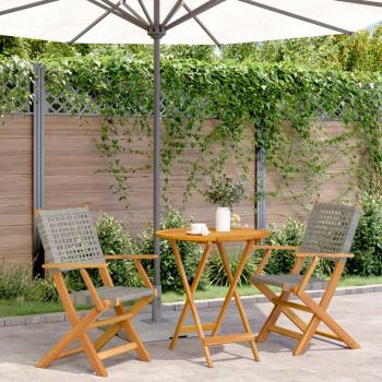 ARDEBO.de - 3-tlg. Bistro-Set Grau Poly Rattan und Massivholz