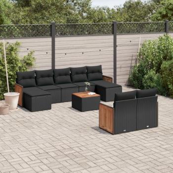 ARDEBO.de - 10-tlg. Garten-Sofagarnitur mit Kissen Schwarz Poly Rattan