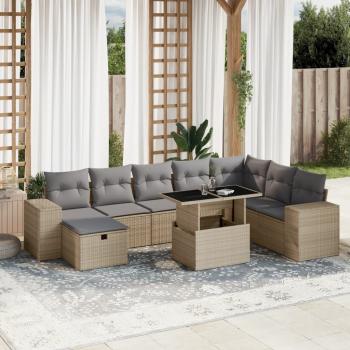 ARDEBO.de - 9-tlg. Garten-Sofagarnitur mit Kissen Beige Poly Rattan