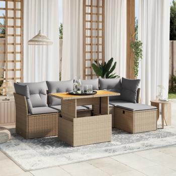 ARDEBO.de - 6-tlg. Garten-Sofagarnitur mit Kissen Beige Poly Rattan