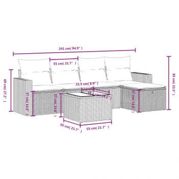 6-tlg. Garten-Sofagarnitur mit Kissen Hellgrau Poly Rattan