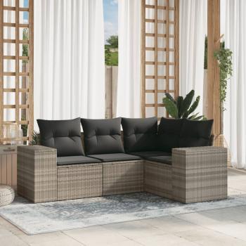 ARDEBO.de - 4-tlg. Garten-Sofagarnitur mit Kissen Hellgrau Poly Rattan