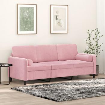 ARDEBO.de - 3-Sitzer-Sofa mit Zierkissen Rosa 180 cm Samt