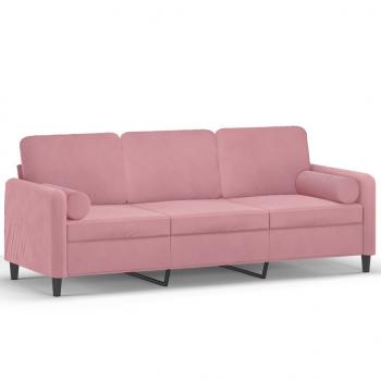 3-Sitzer-Sofa mit Zierkissen Rosa 180 cm Samt