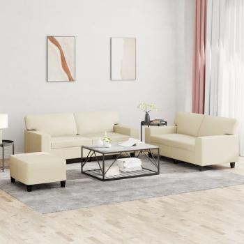 ARDEBO.de - 3-tlg. Sofagarnitur Creme Kunstleder